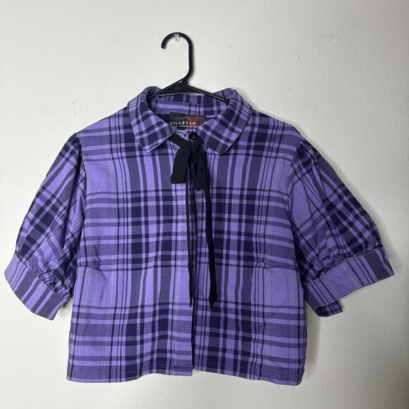 KILLSTAR 2XL Hayee Ribbon Purple Tartan Gothic Witch Wiccan Emo Punk Plaid Crop - Picture 4 of 10